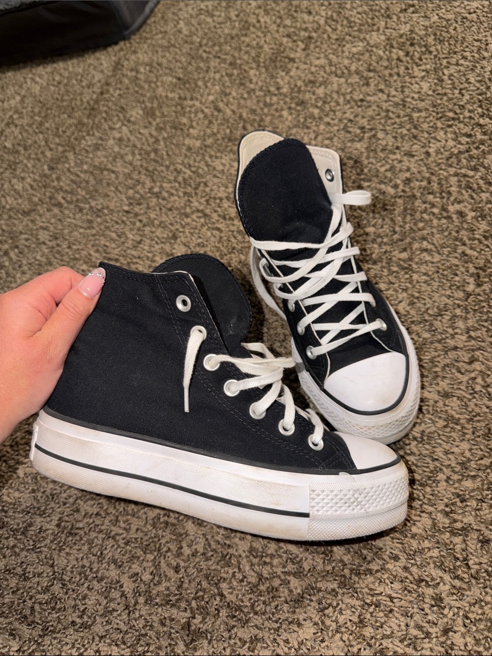 Converse Women’s Black Platform high top Sneakers with White Accents
